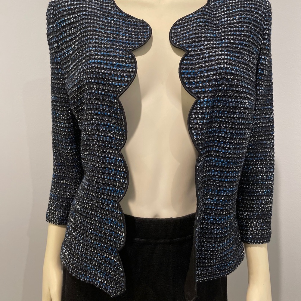 ST JOHN EVENING Jacket Blazer Sz 6 Blue Silver Santana Knits - Picture 2 of 5